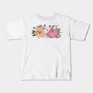 Romantic Watercolor Floral Bouquet Flowers Roses Arrangement Pink Kids T-Shirt